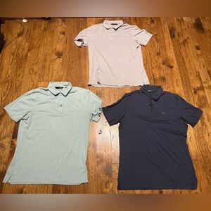 Lot of 3 Travis Mathew Polo Shirts in Light Gray, Blue & Green